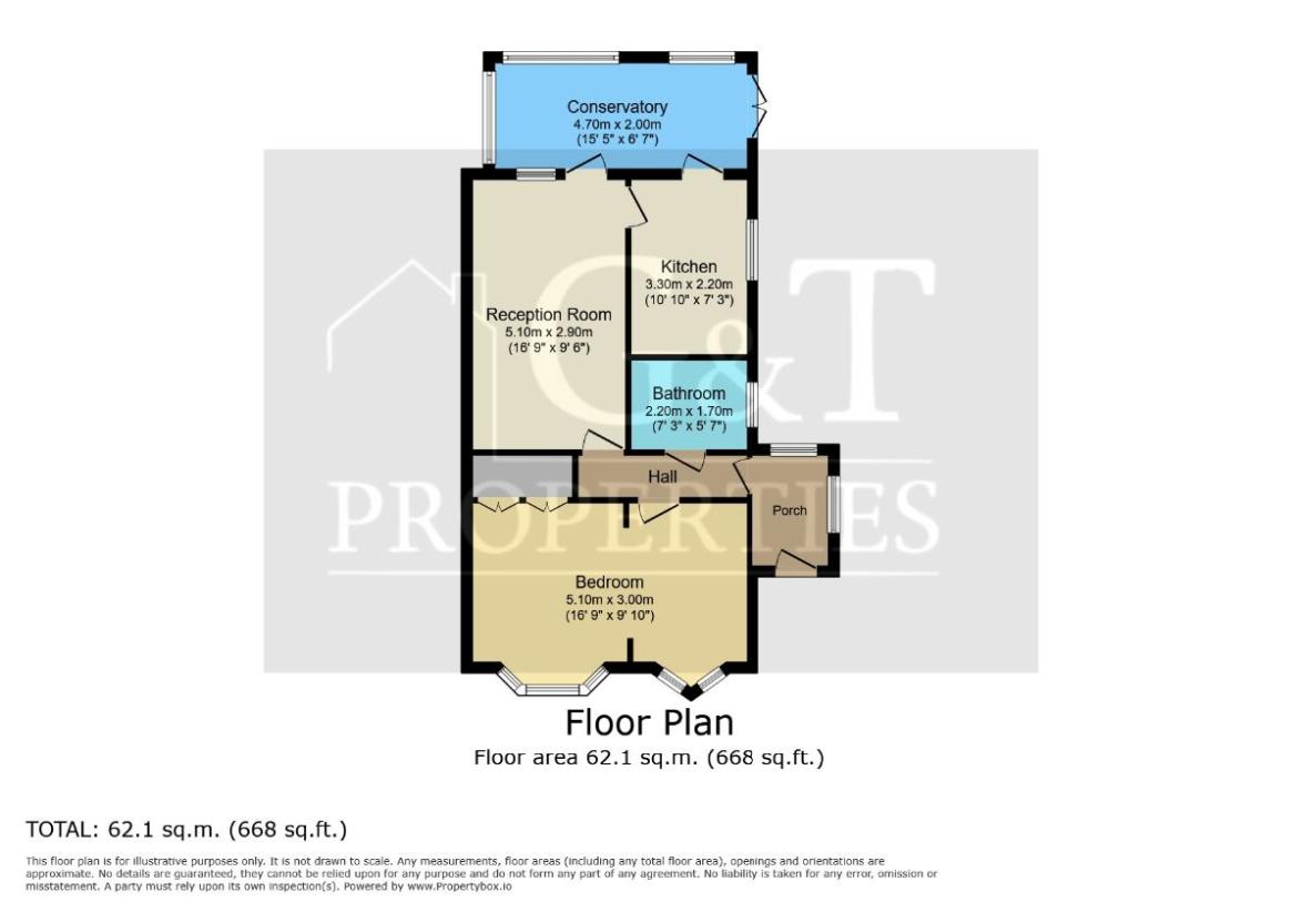 1 bedroom bungalow for sale - floorplan