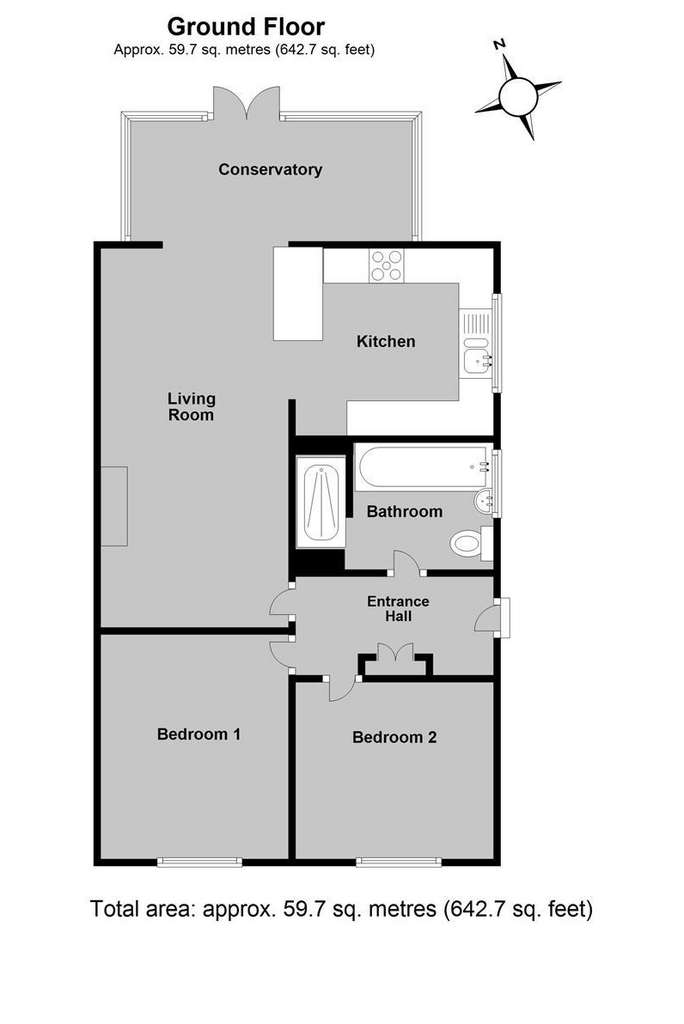 2 bedroom semi-detached bungalow for sale - floorplan