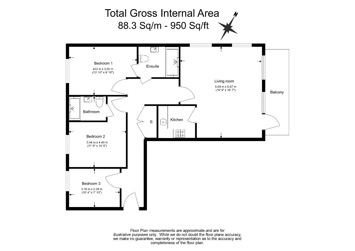 3 bedroom flat for sale - floorplan