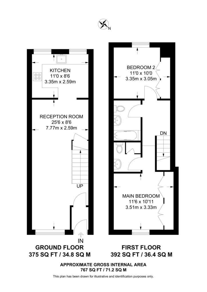 2 bedroom terraced house to rent - floorplan