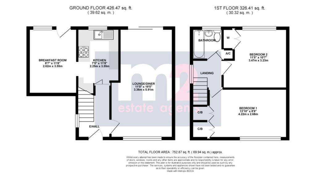 2 bedroom semi-detached house for sale - floorplan