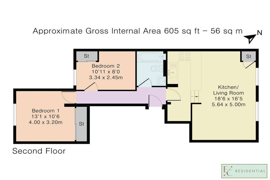 2 bedroom flat to rent - floorplan