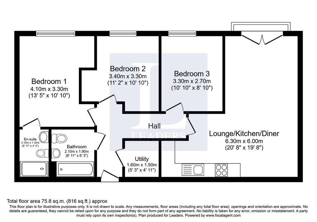 3 bedroom flat to rent - floorplan