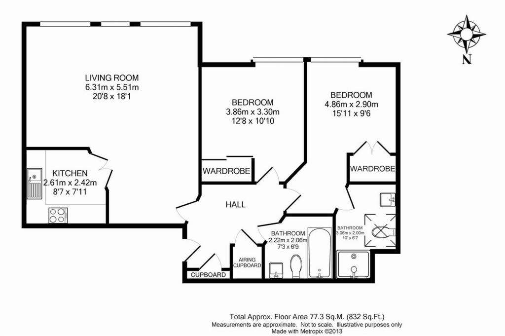 2 bedroom flat to rent - floorplan