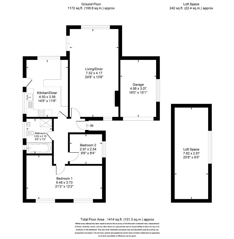 2 bedroom bungalow for sale - floorplan