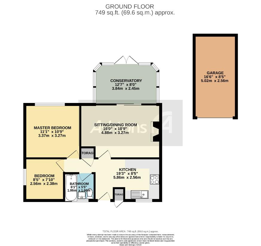 2 bedroom bungalow for sale - floorplan