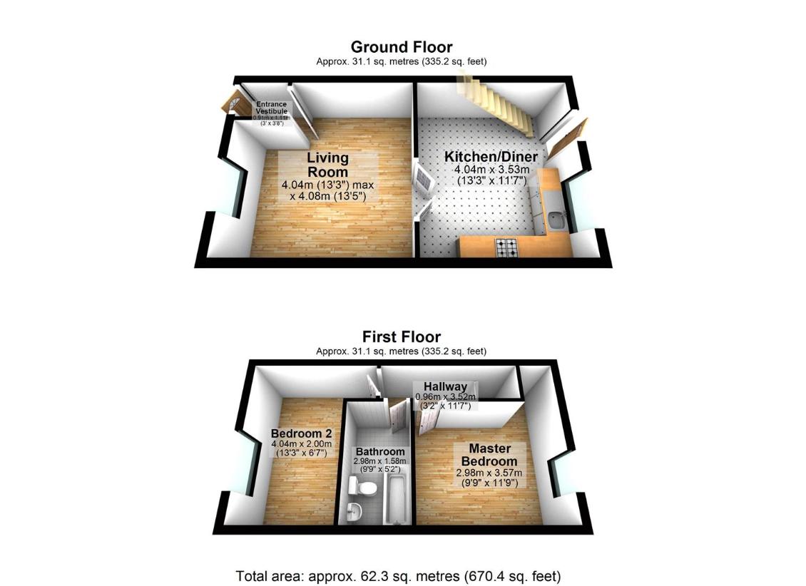 2 bedroom end of terrace house for sale - floorplan