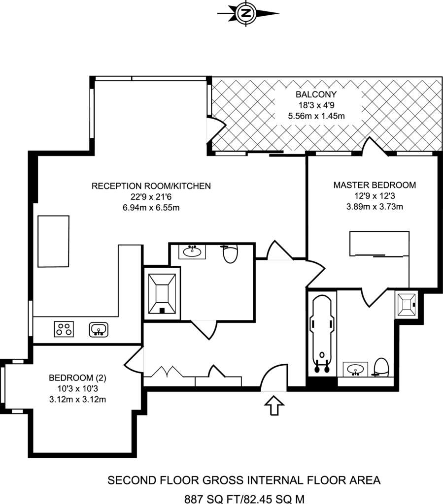 2 bedroom flat to rent - floorplan