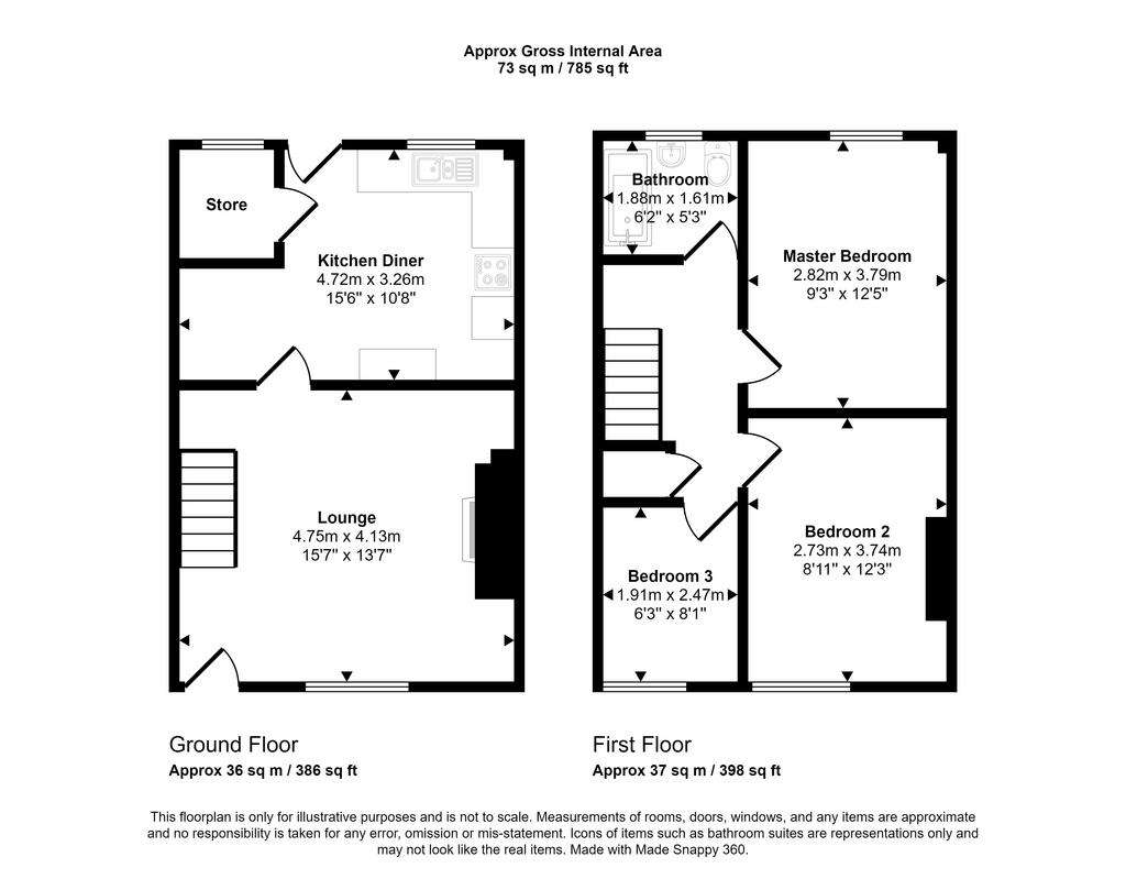 3 bedroom terraced house for sale - floorplan