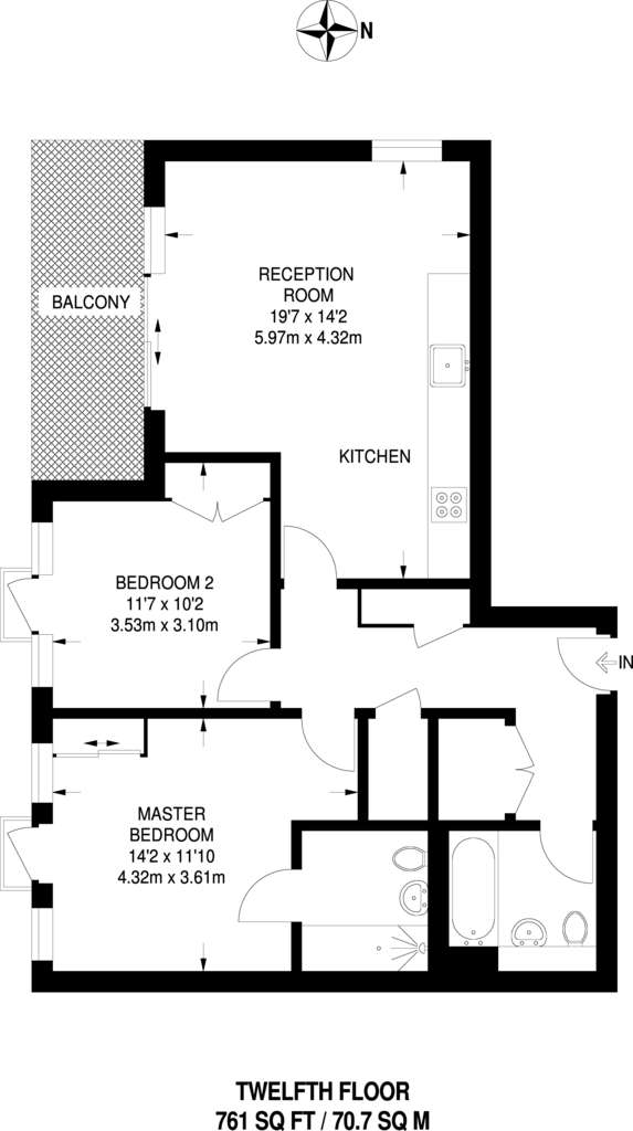 2 bedroom flat to rent - floorplan