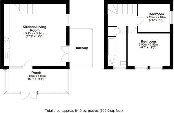 2 bedroom terraced house for sale - floorplan