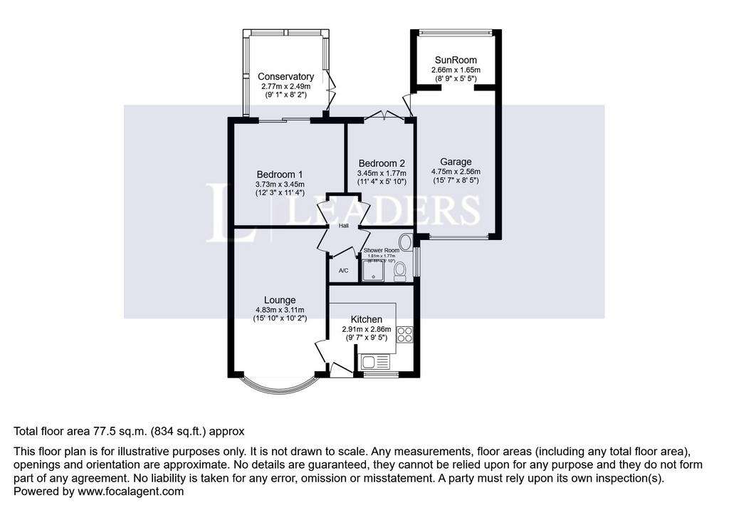 2 bedroom bungalow to rent - floorplan