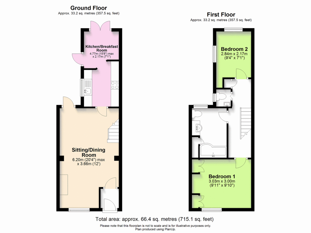 2 bedroom semi-detached house for sale - floorplan