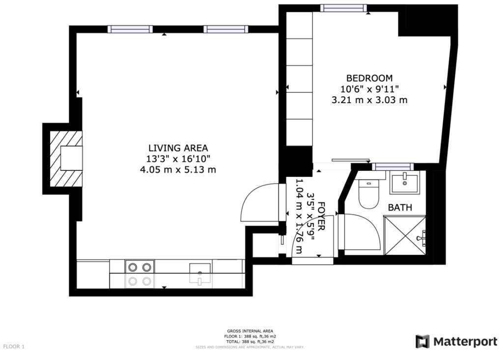 1 bedroom flat to rent - floorplan