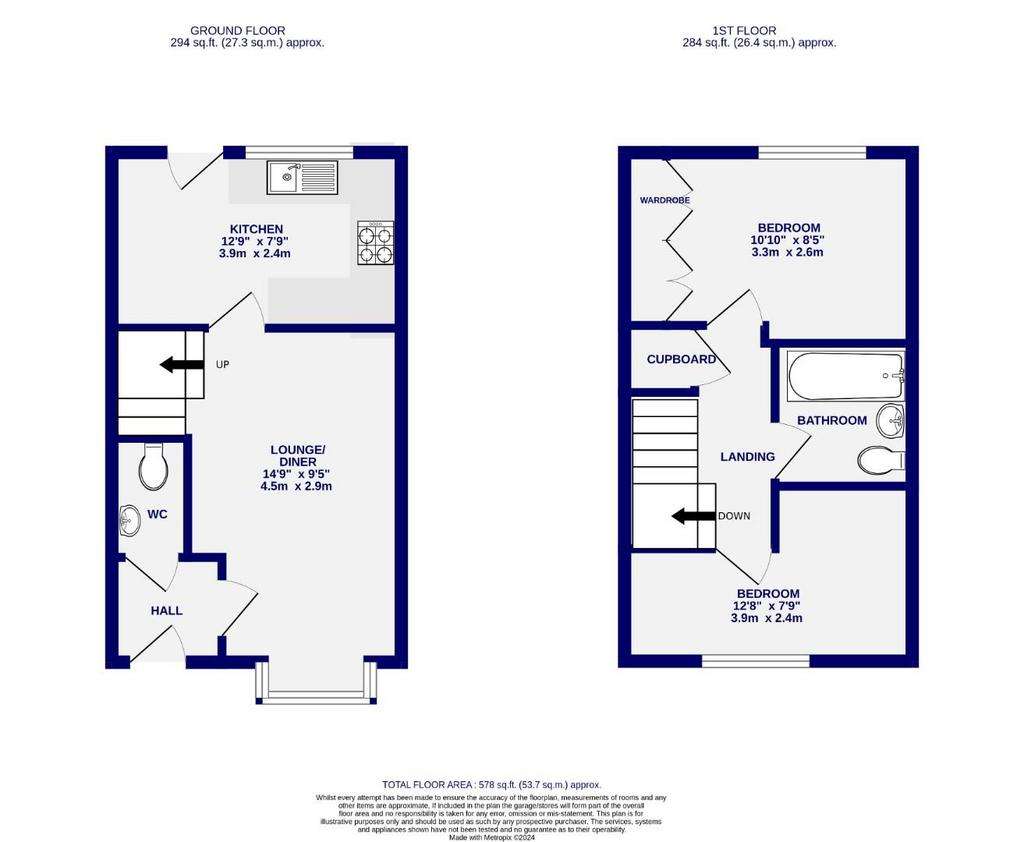 2 bedroom end of terrace house for sale - floorplan