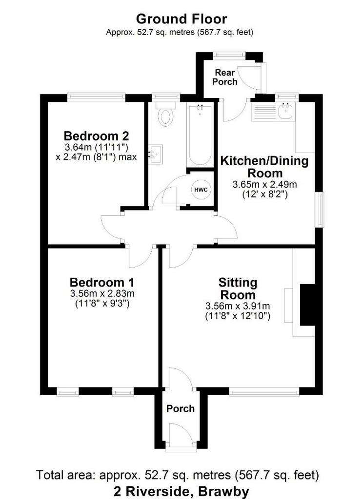 2 bedroom semi-detached bungalow for sale - floorplan