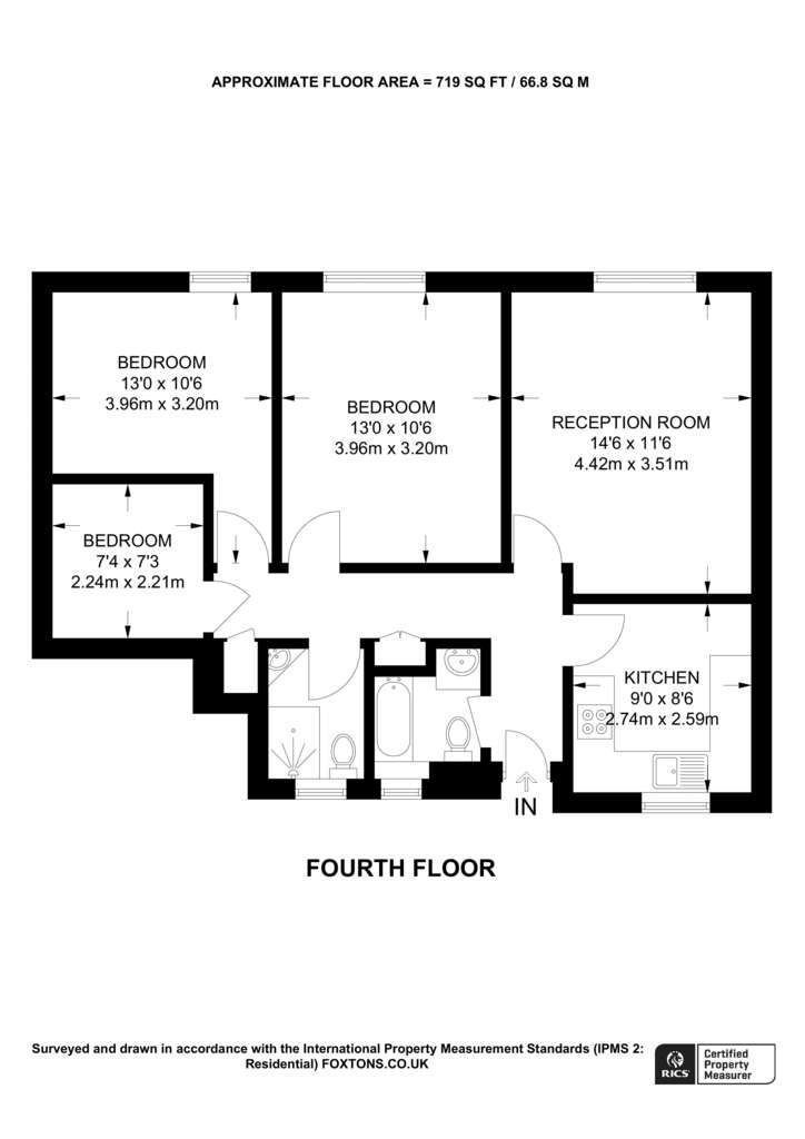 3 bedroom flat to rent - floorplan