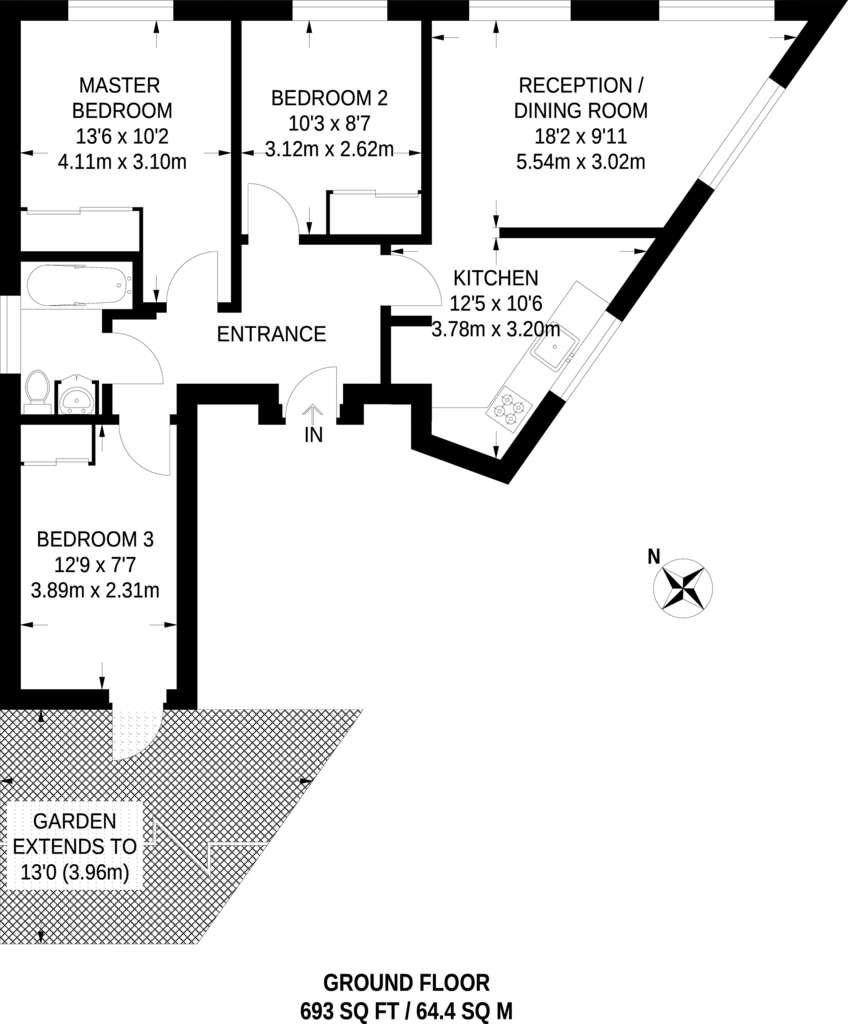 3 bedroom flat to rent - floorplan