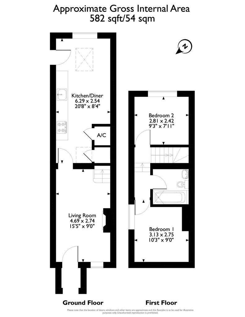 2 bedroom end of terrace house for sale - floorplan