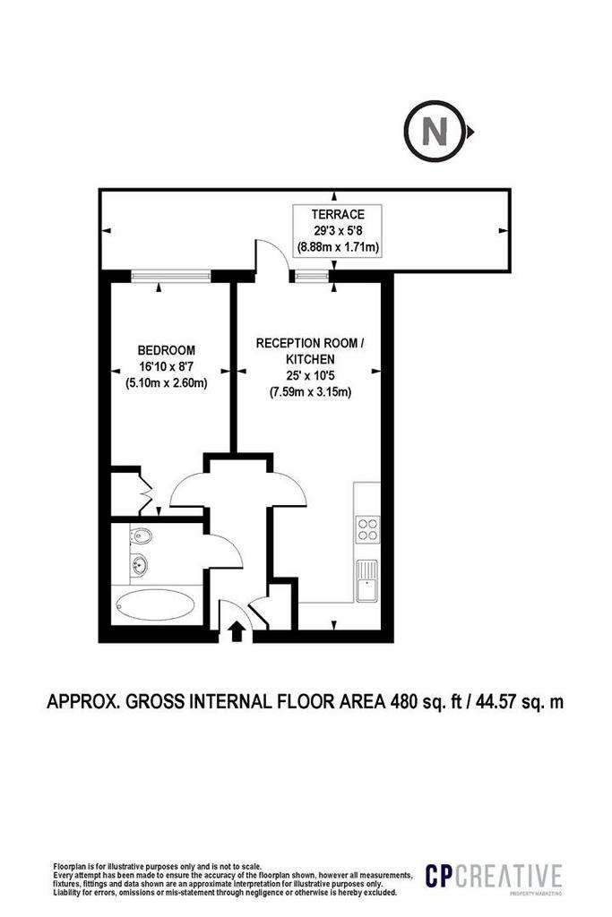 1 bedroom flat to rent - floorplan