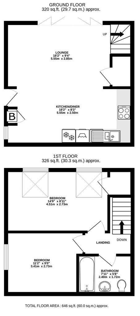 2 bedroom terraced house for sale - floorplan