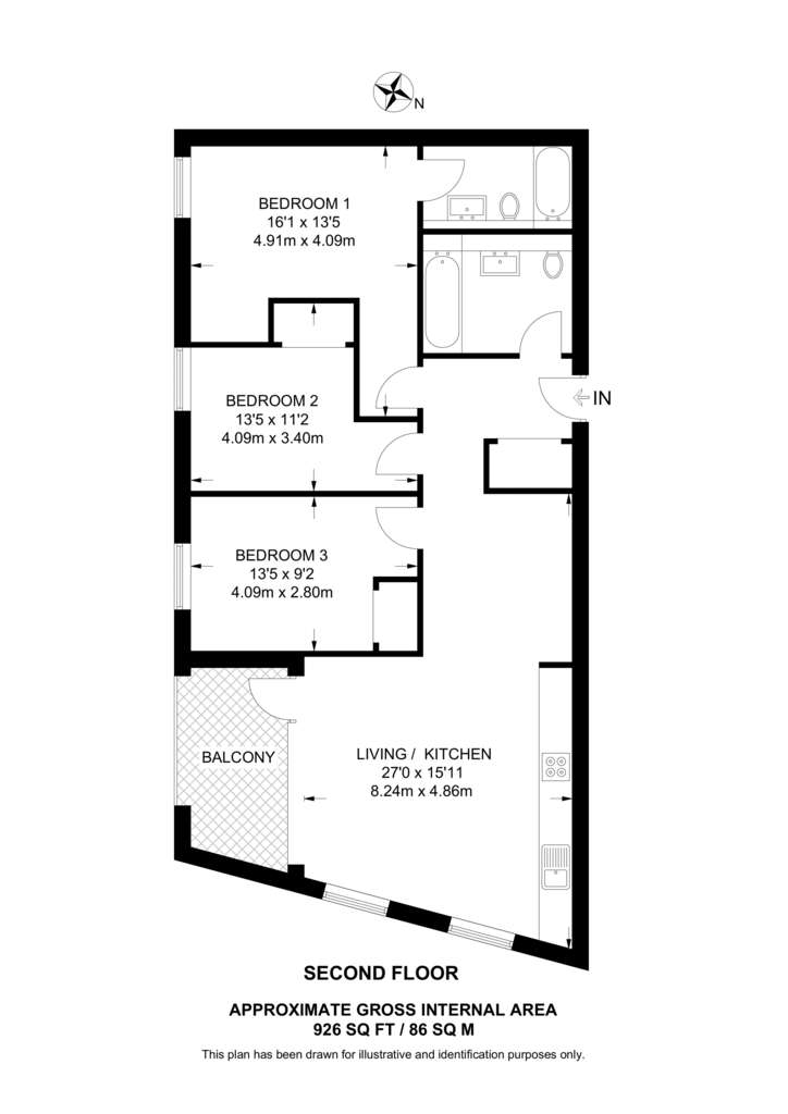 3 bedroom flat to rent - floorplan