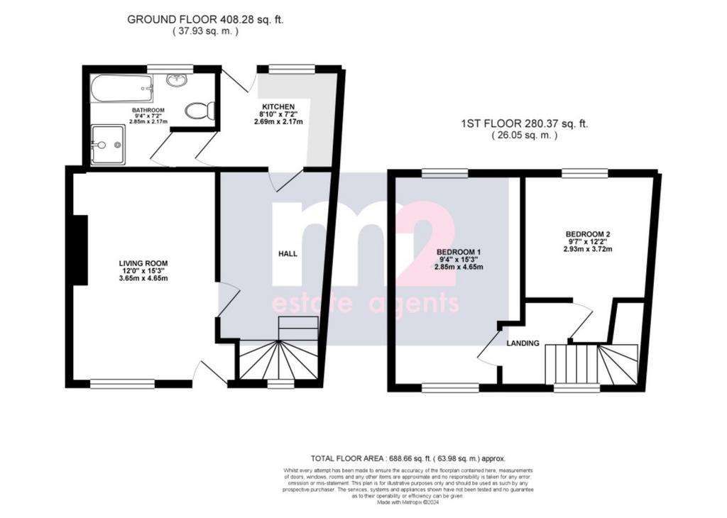 2 bedroom terraced house for sale - floorplan