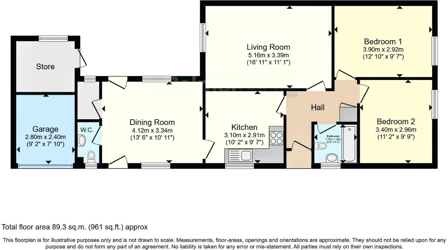 2 bedroom bungalow for sale - floorplan