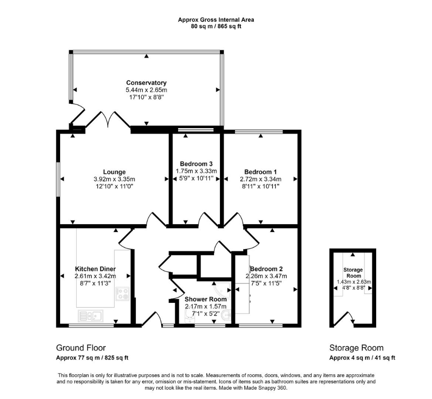 3 bedroom bungalow for sale - floorplan