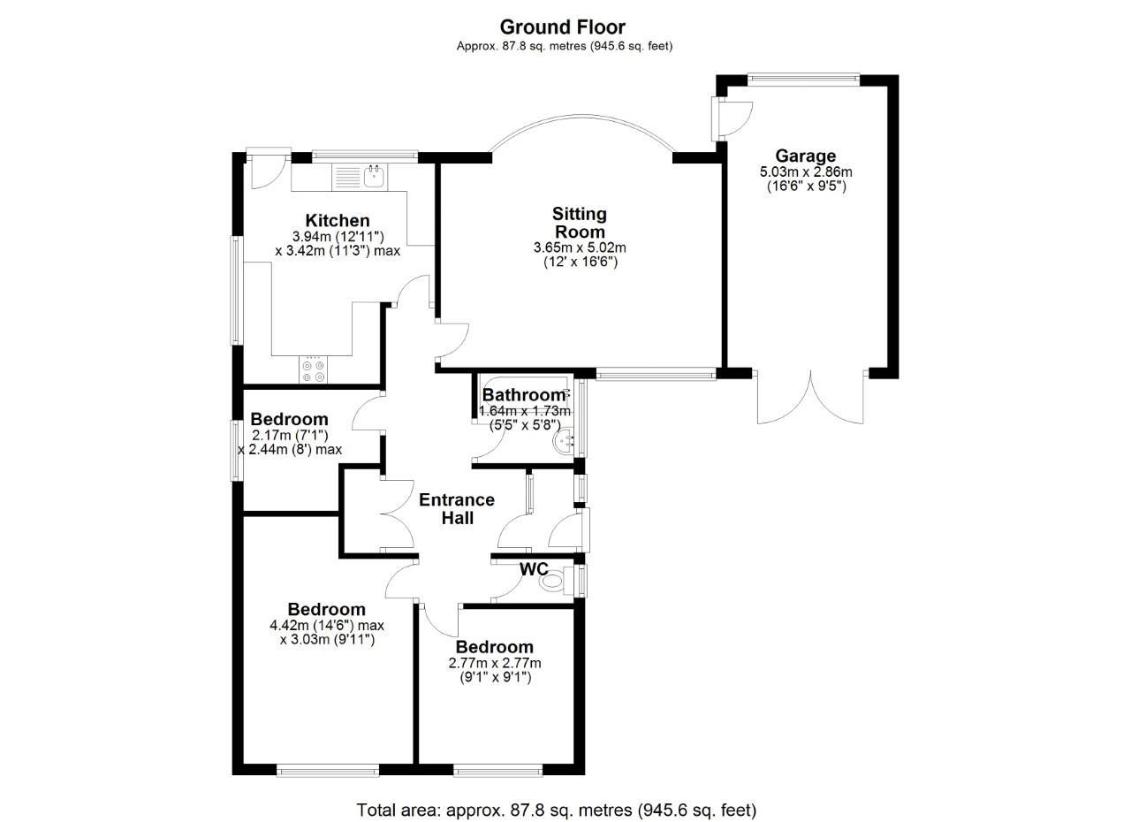 3 bedroom bungalow for sale - floorplan