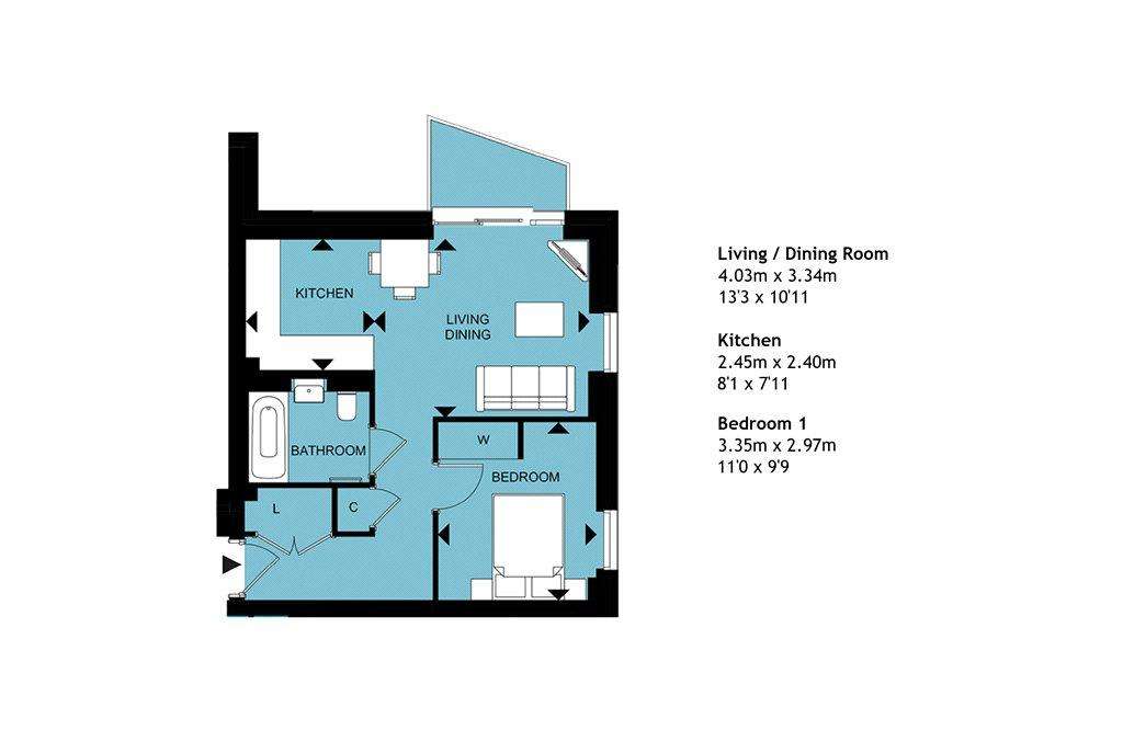 1 bedroom flat for sale - floorplan