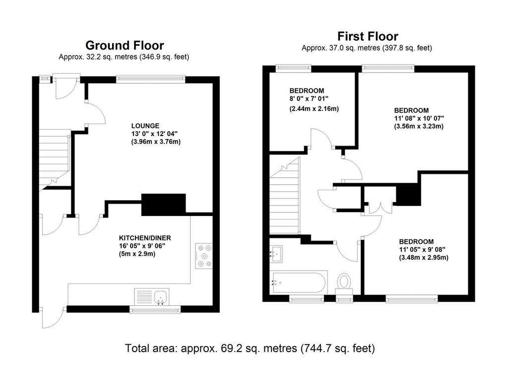 3 bedroom terraced house for sale - floorplan