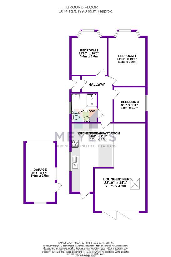 3 bedroom bungalow for sale - floorplan