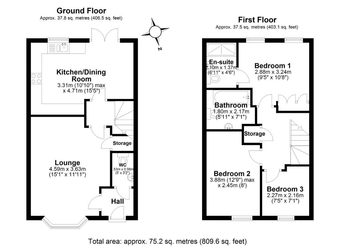 3 bedroom terraced house for sale - floorplan