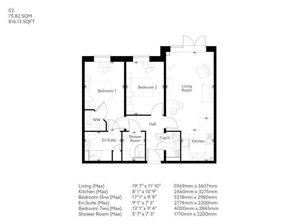 2 bedroom retirement property for sale - floorplan