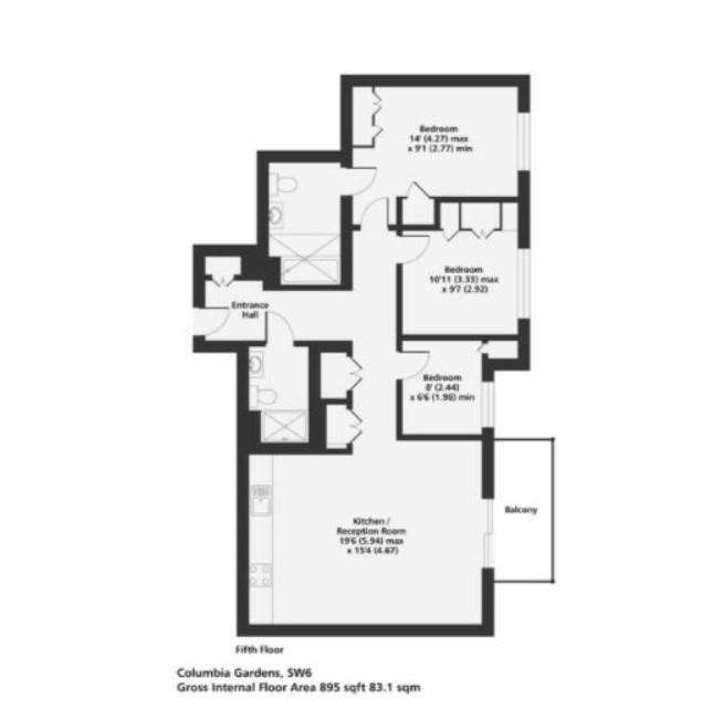 3 bedroom flat to rent - floorplan