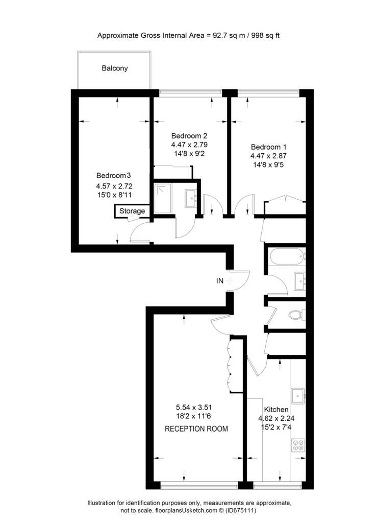 3 bedroom flat to rent - floorplan