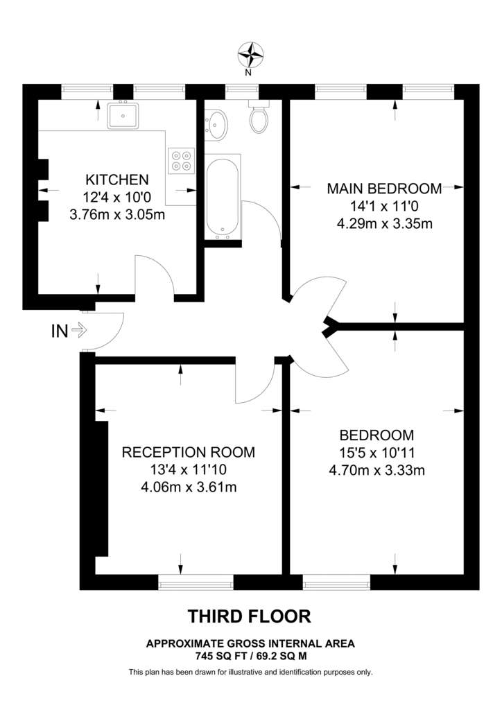 3 bedroom flat to rent - floorplan