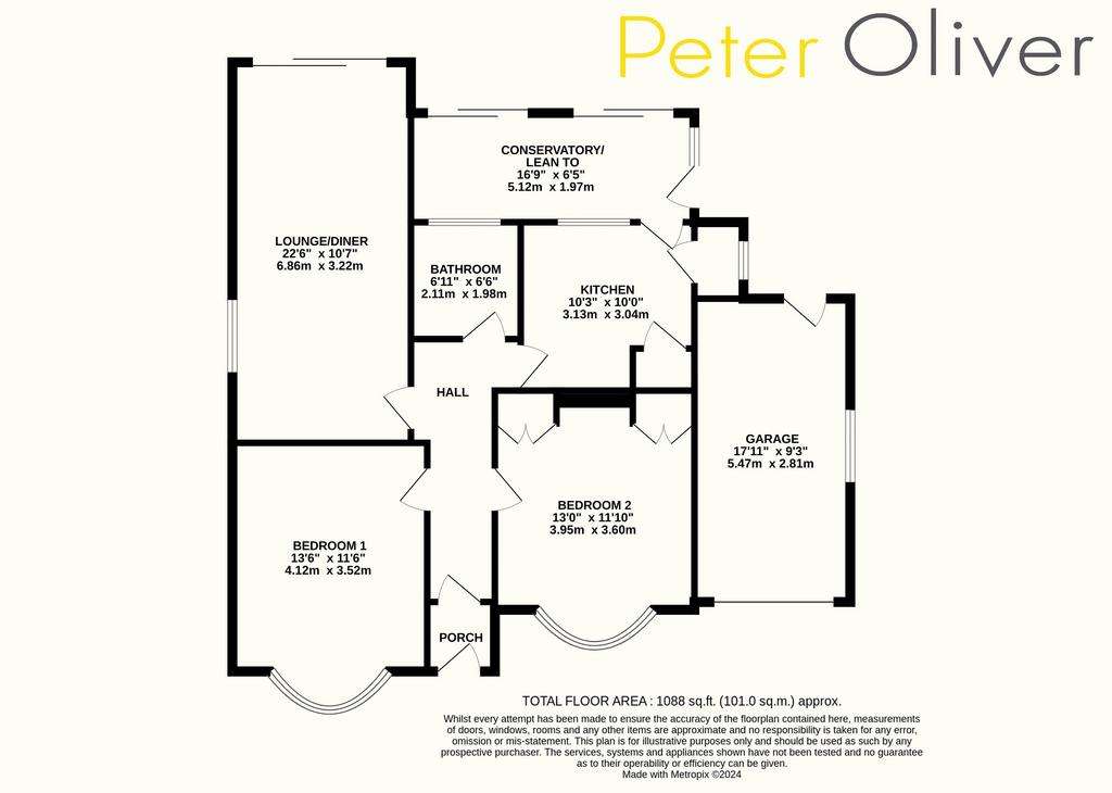 2 bedroom detached bungalow for sale - floorplan