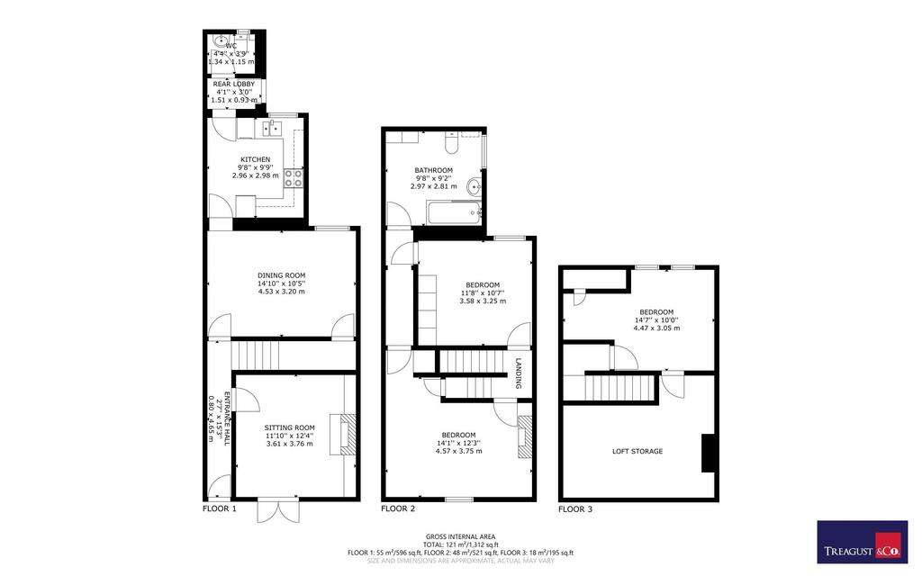 3 bedroom terraced house for sale - floorplan