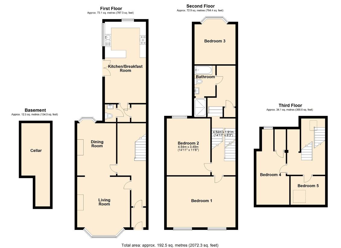 5 bedroom terraced house for sale - floorplan