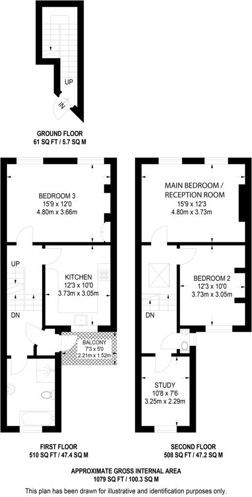 3 bedroom flat to rent - floorplan