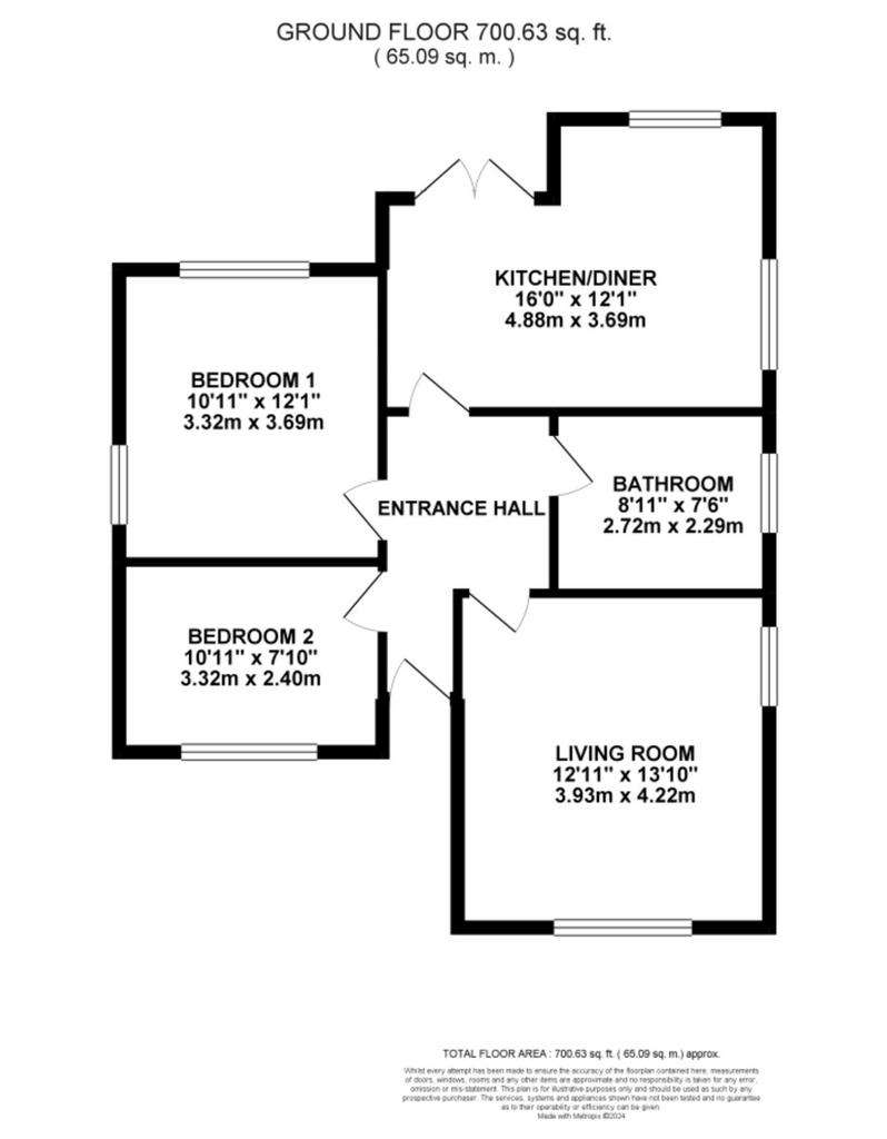 2 bedroom detached bungalow for sale - floorplan