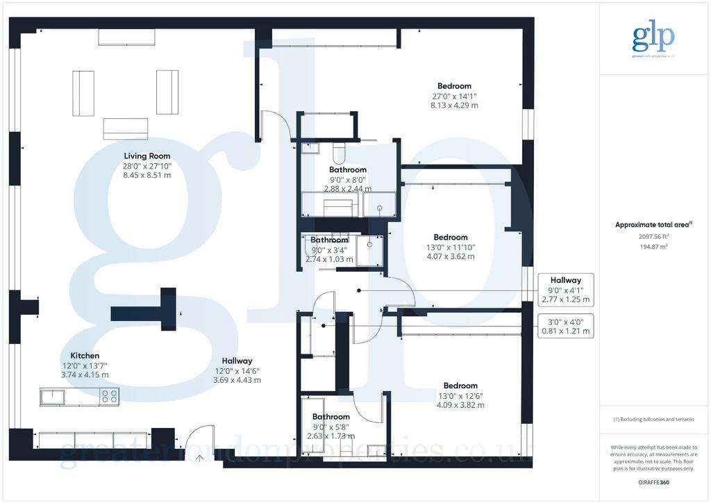 3 bedroom flat to rent - floorplan