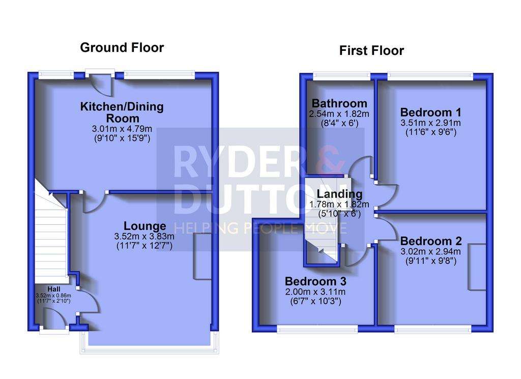 3 bedroom terraced house for sale - floorplan