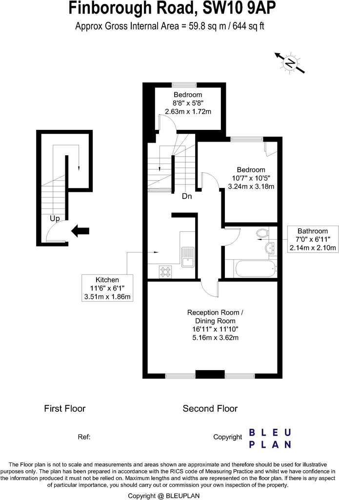 2 bedroom flat to rent - floorplan