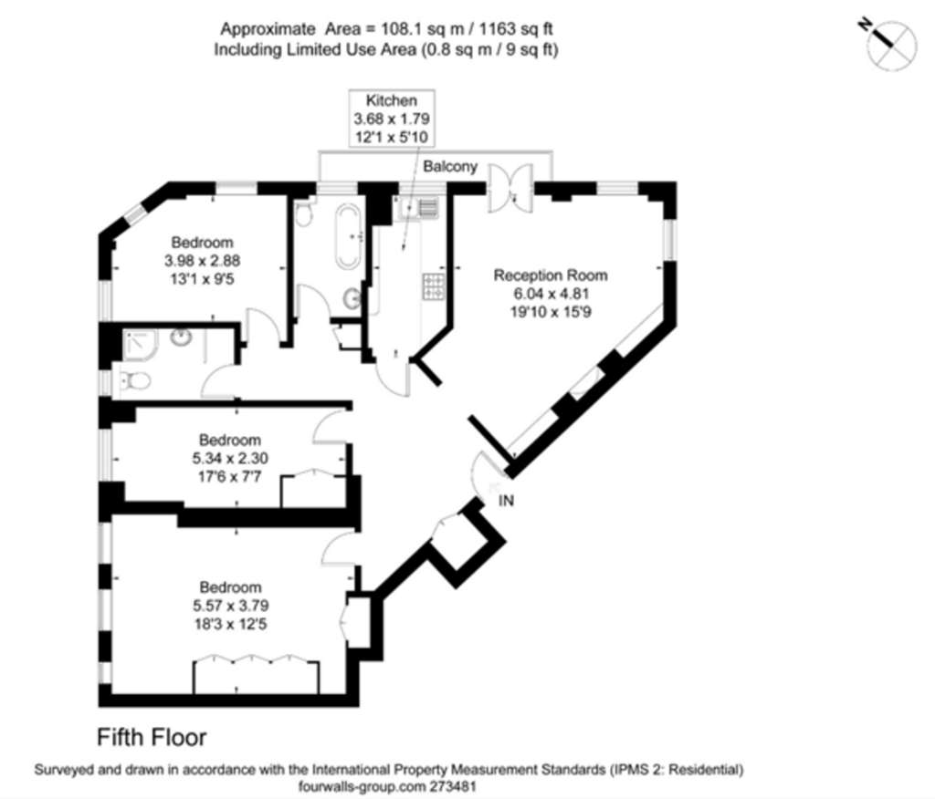 3 bedroom flat to rent - floorplan