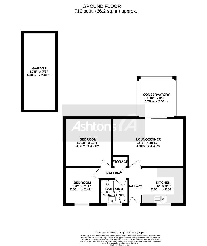 2 bedroom bungalow for sale - floorplan