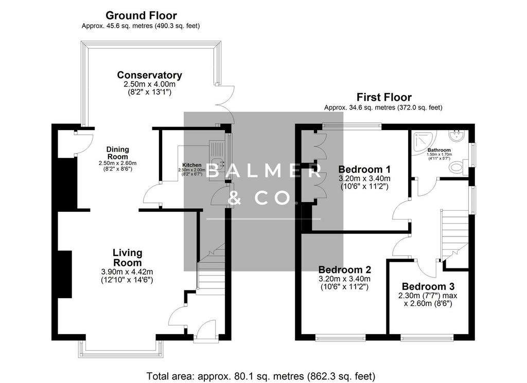 3 bedroom semi-detached house for sale - floorplan