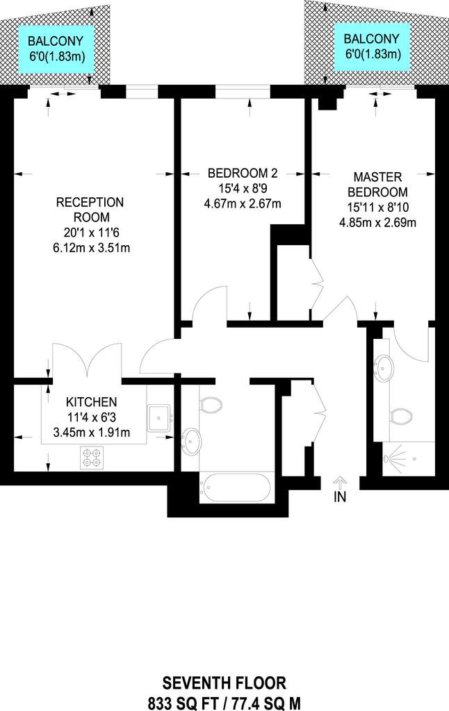 2 bedroom flat to rent - floorplan